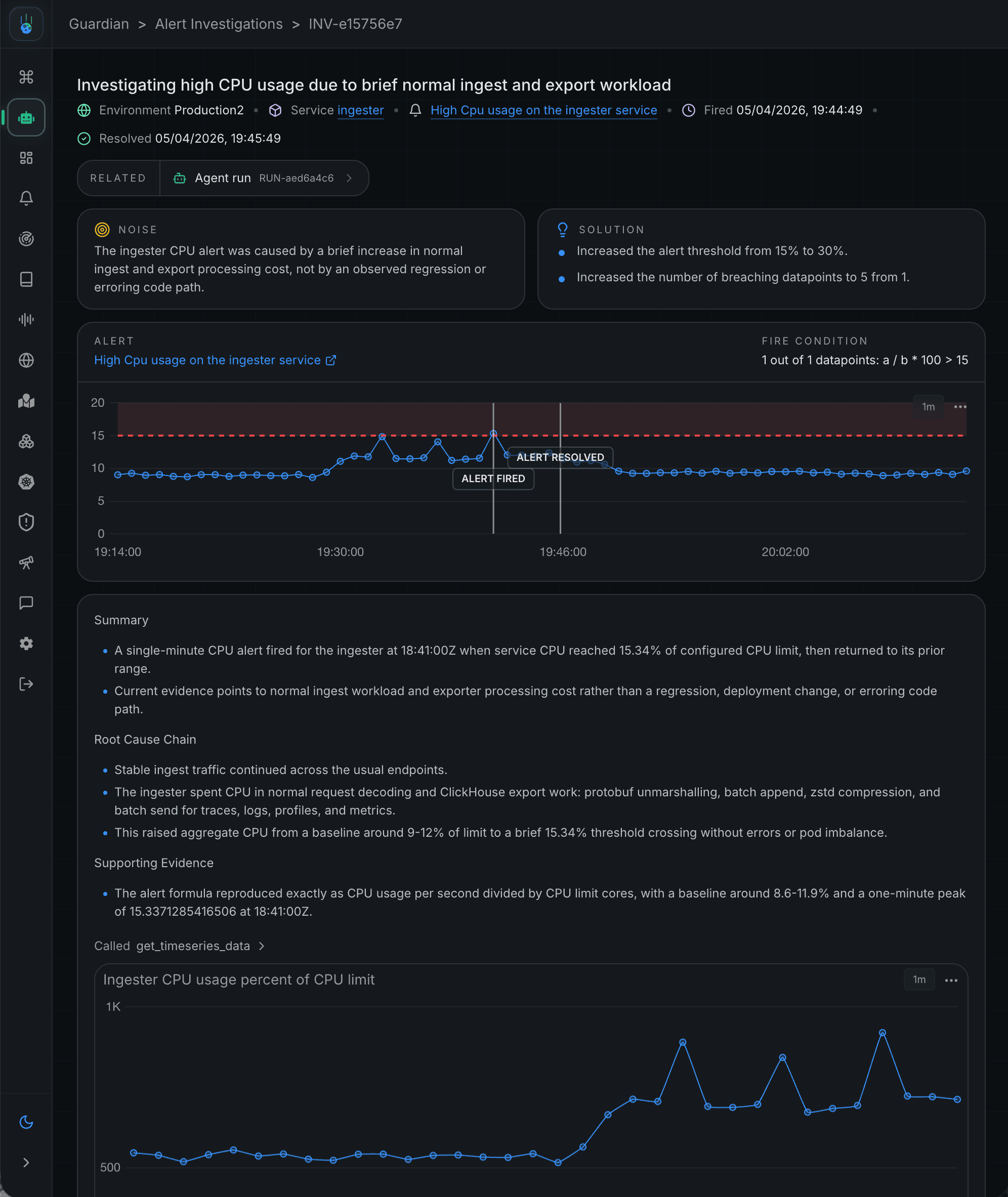 Metoro AI Alert Investigation posting a root-cause summary