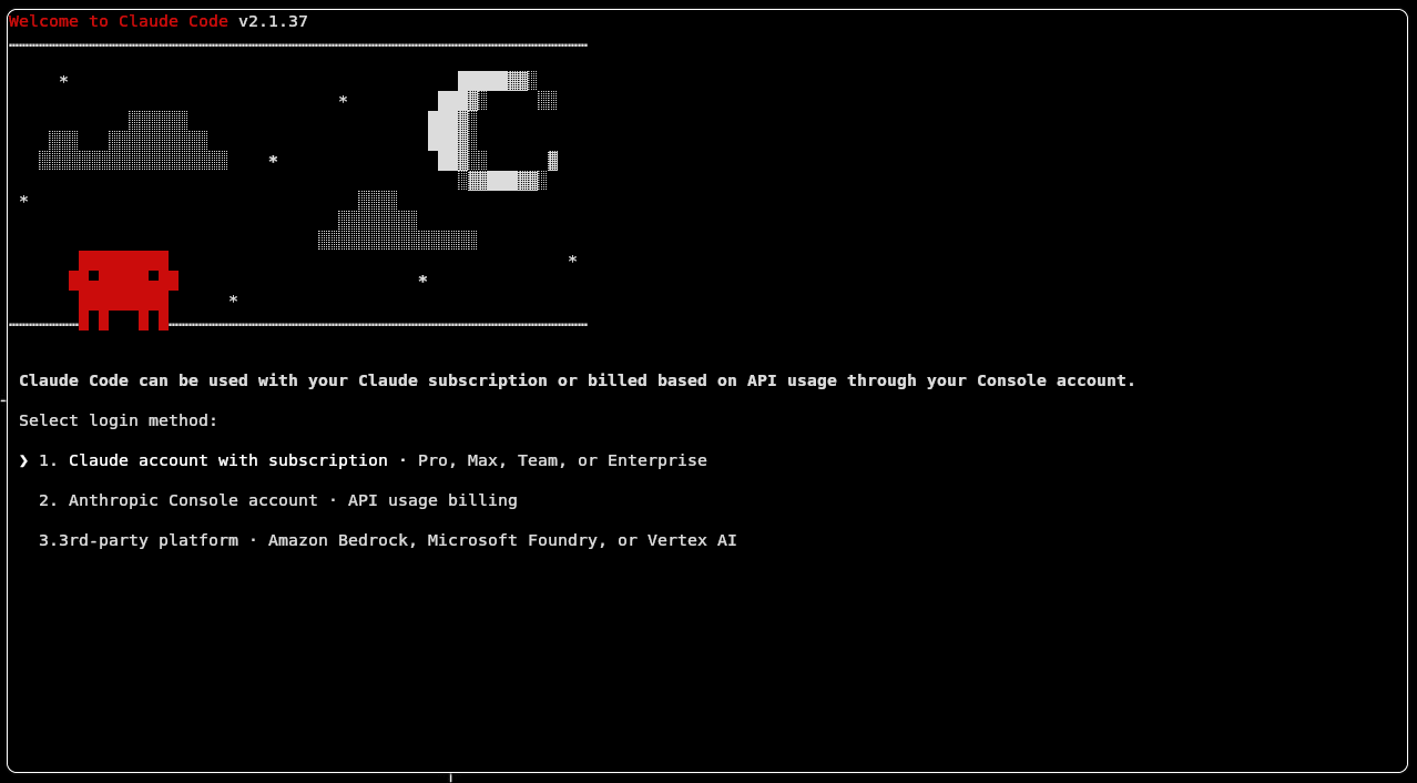Claude Code CLI showing login method options