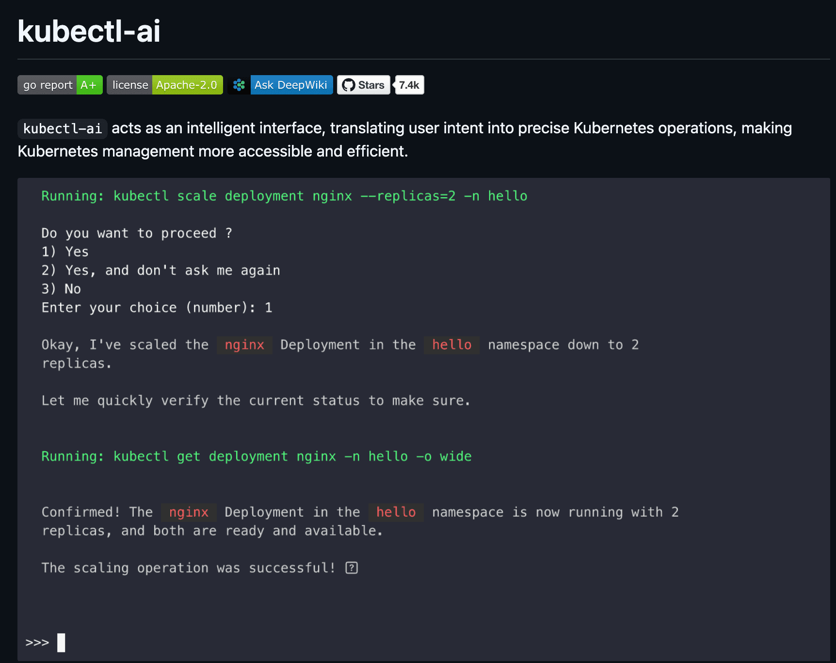 Kubectl-ai CLI screenshot