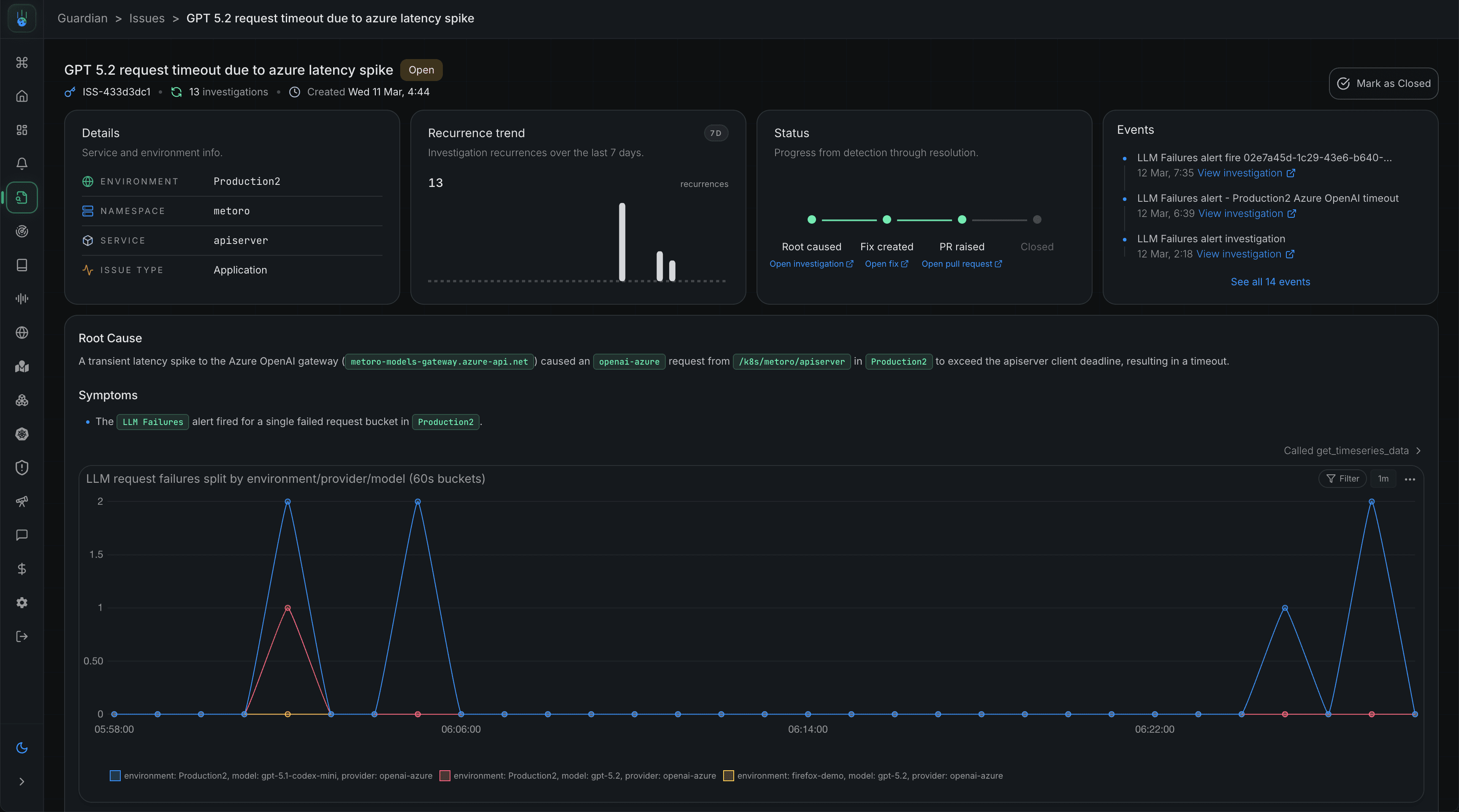 Metoro AI SRE Kubernetes dashboard