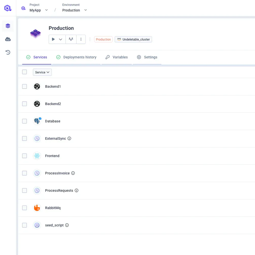 Qovery platform screenshot