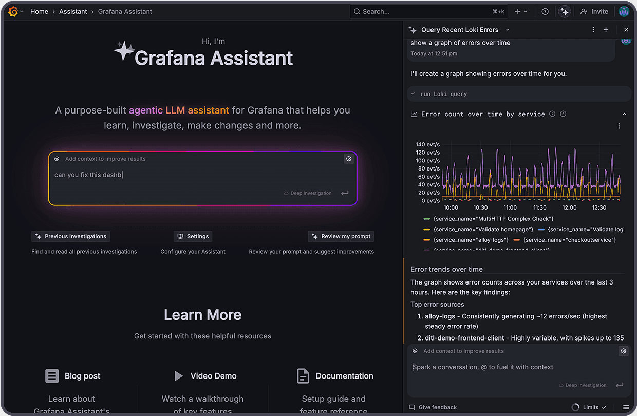 Grafana Cloud AI Observability Dashboard