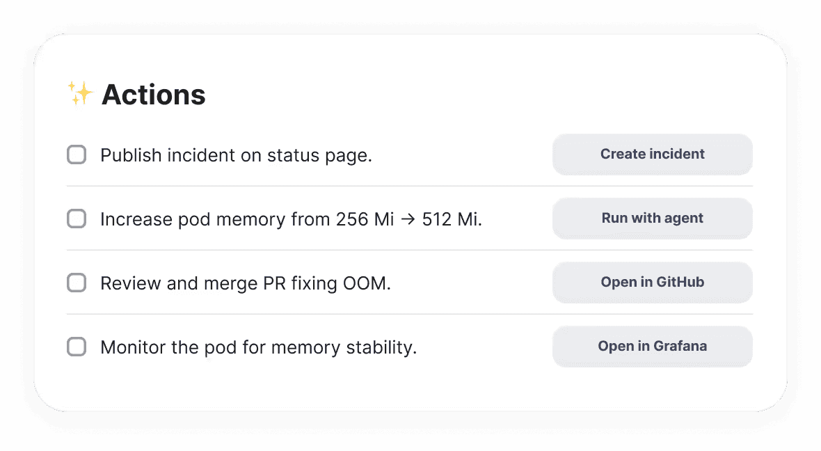 ilert AI SRE interface showing suggested incident response actions