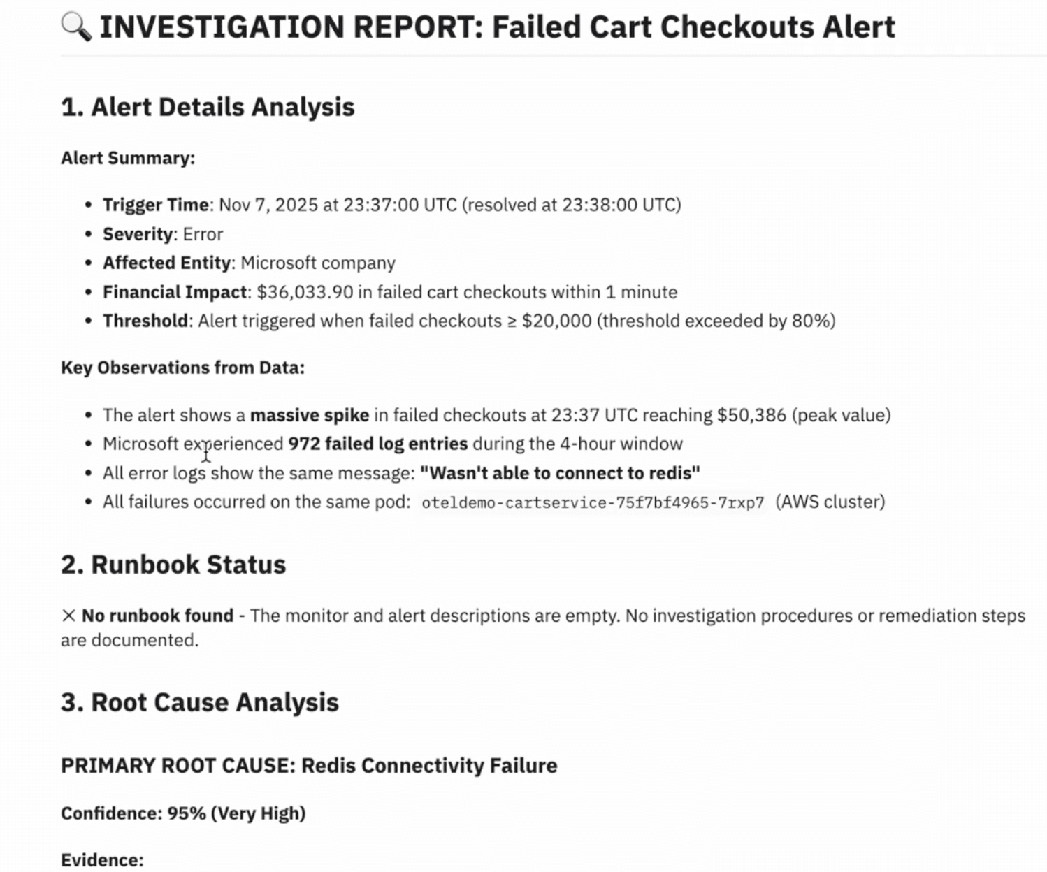 Observe AI demo - investigation results