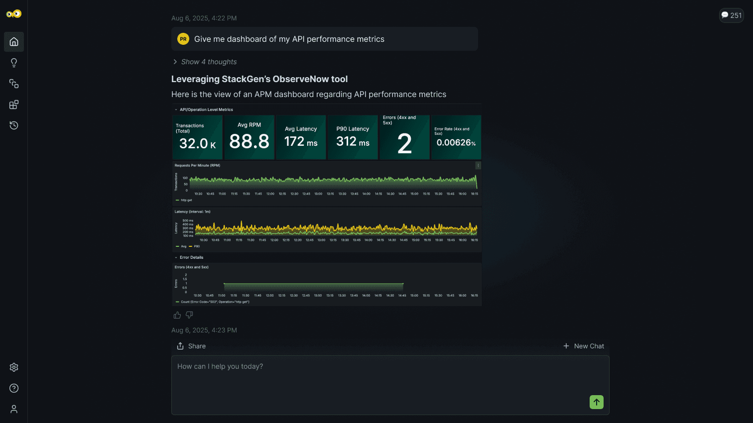 StackGen Aiden observability dashboard view