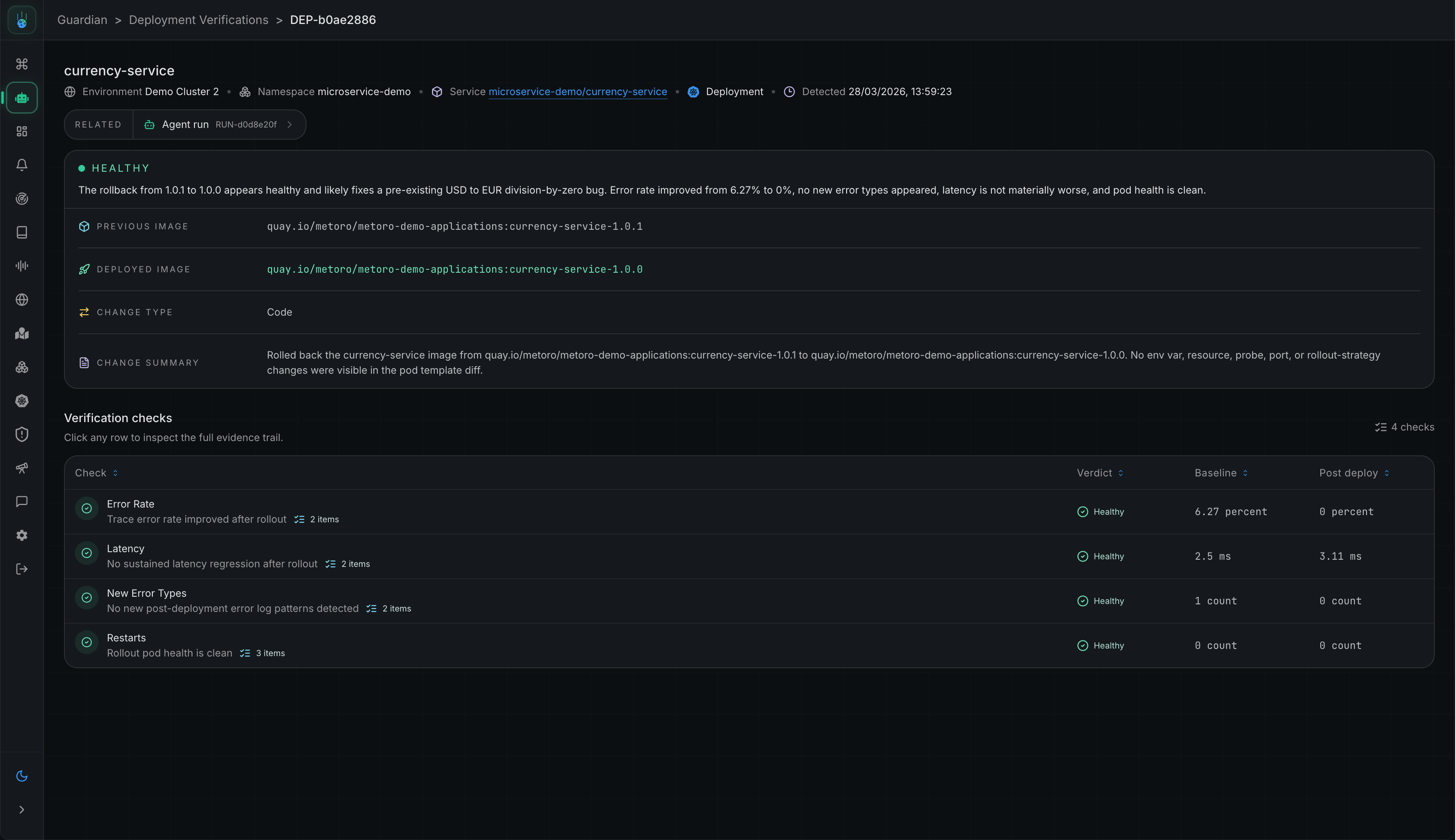 Metoro AI deployment verification screenshot