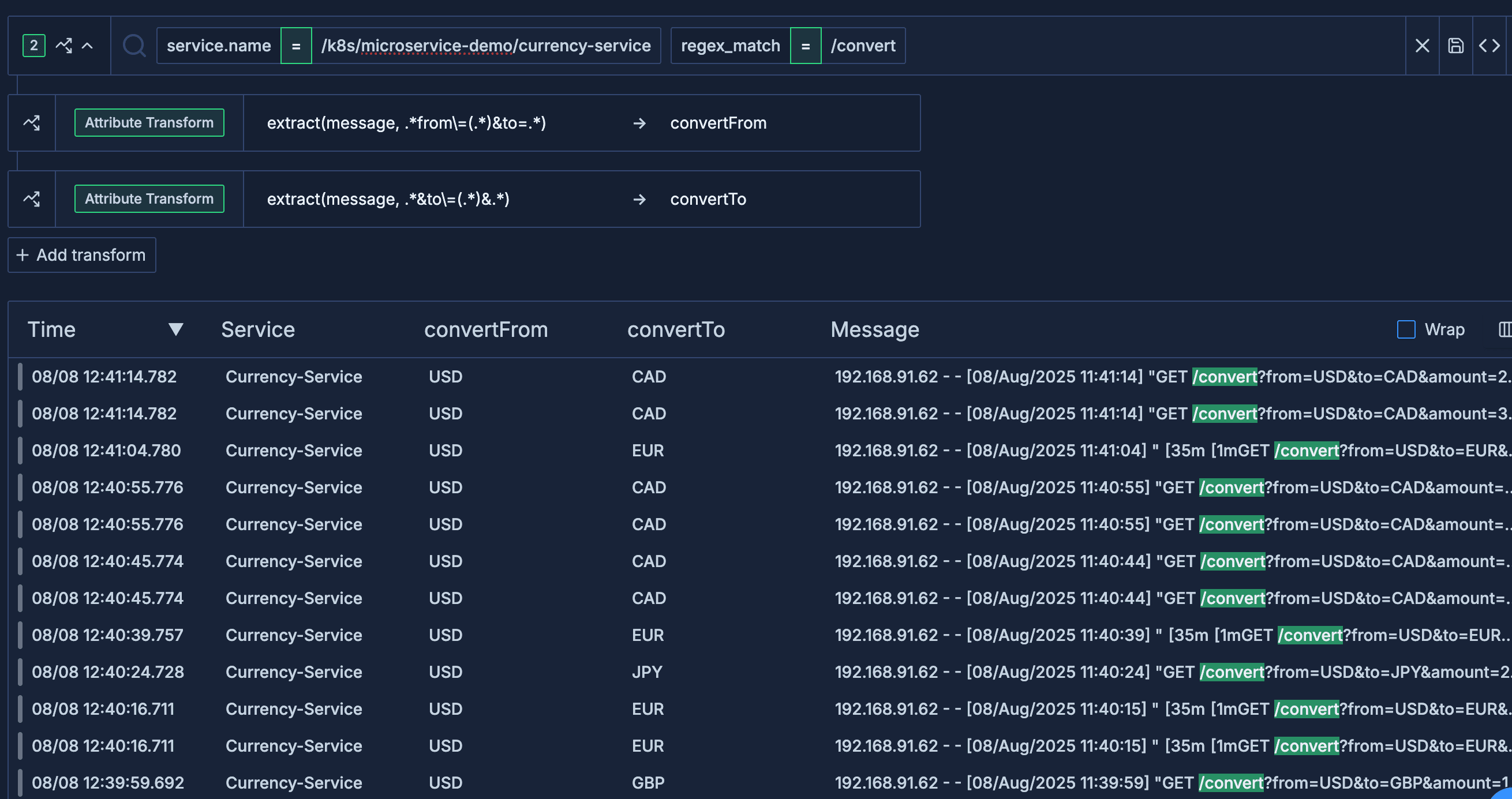 Log Transformations on the Fly
