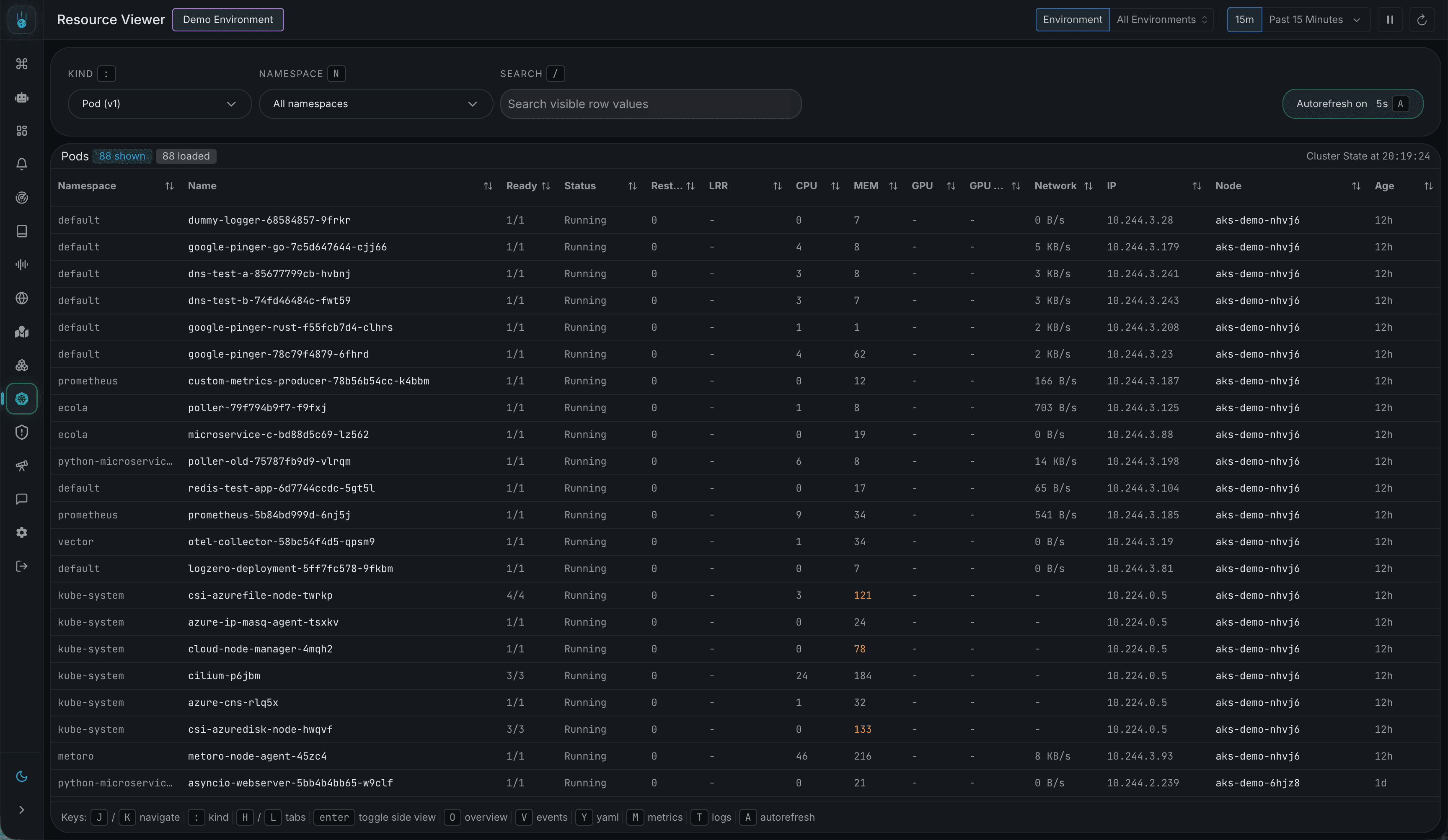 Kubernetes resource viewer showing pod state as the API server reports it