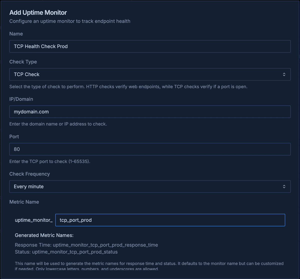 Uptime monitoring dashboard